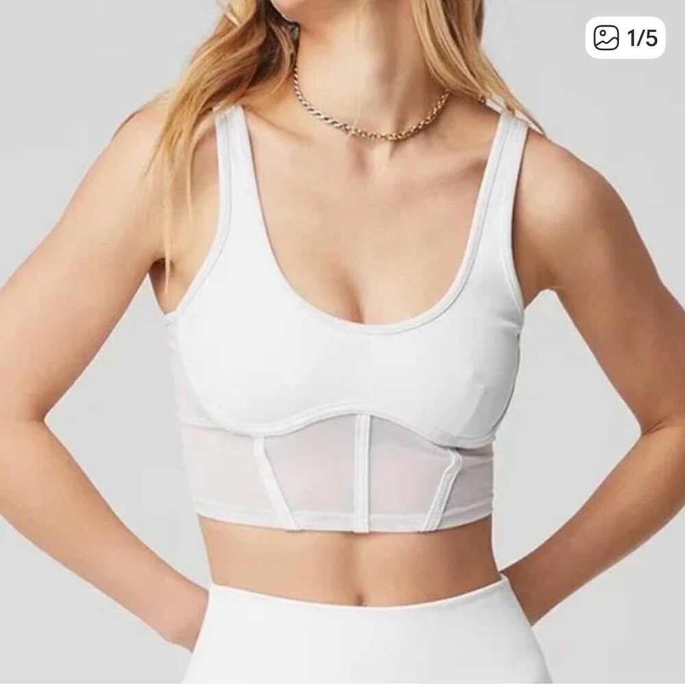Alo Yoga Women's White Airbrush Mesh Corset Top
